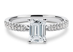 Bella - Emerald - Natural Diamond, Diamond Band Engagement Ring