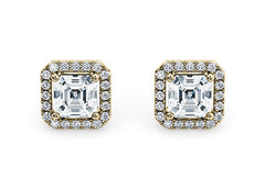 Asscher Diamond Stud Earrings in Yellow Gold