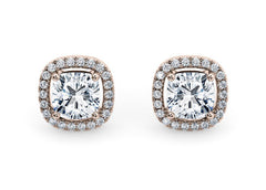 Cushion Diamond Stud Earrings in Rose Gold