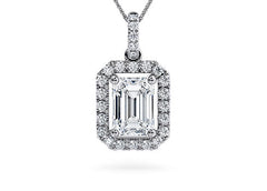 Emerald Diamond Pendant in White Gold
