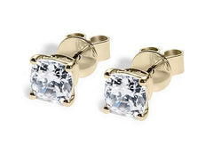 Cushion Diamond Stud Earrings in Yellow Gold