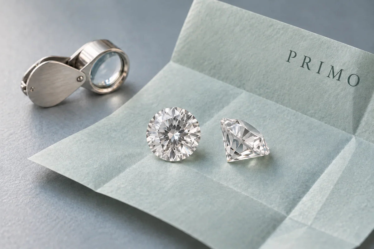 A single round brilliant diamond catching the light on a black background