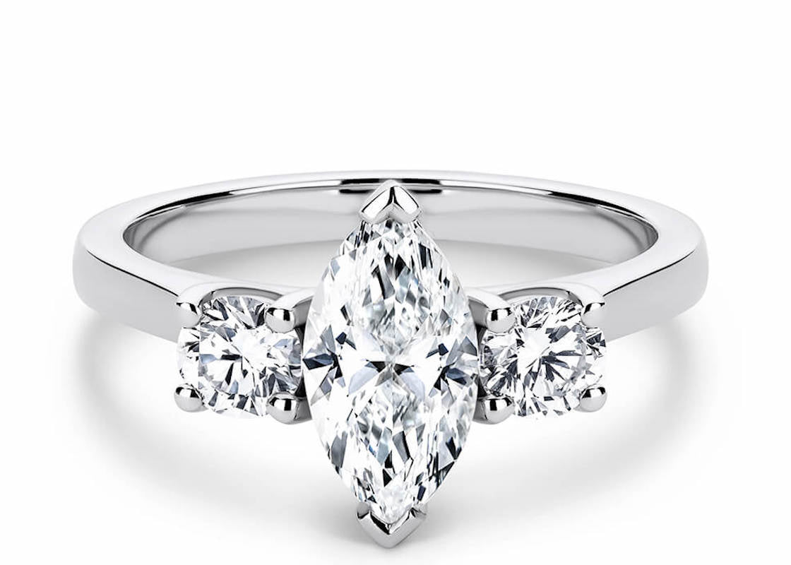 Angela - Marquise - Natural Diamond Trilogy Engagement Ring