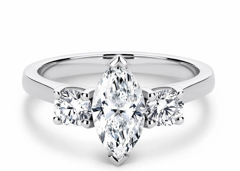Angela - Marquise - Natural Diamond Trilogy Engagement Ring