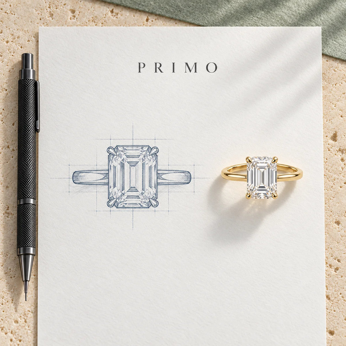 Designer sketching a bespoke engagement ring
