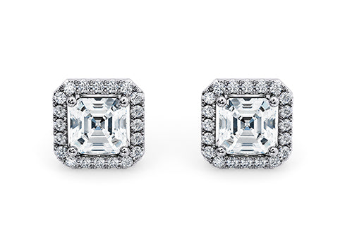 Asscher Diamond Stud Earrings in White Gold