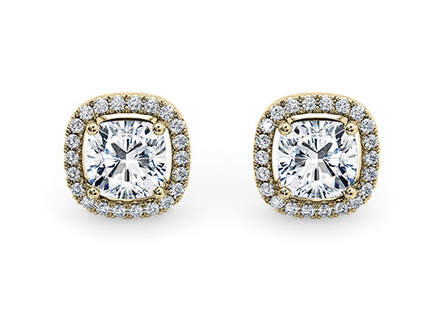 Cushion Diamond Stud Earrings in Yellow Gold