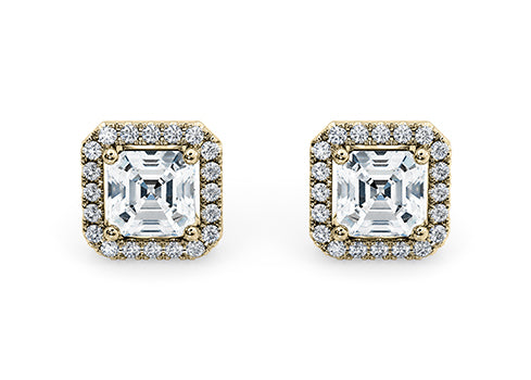 Asscher Diamond Stud Earrings in Yellow Gold