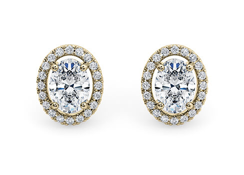 Oval Diamond Stud Earrings in Yellow Gold