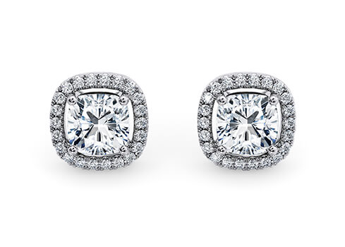 Cushion Diamond Stud Earrings in Platinum