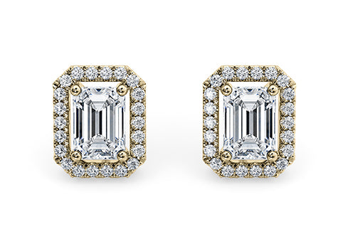 Emerald Diamond Stud Earrings in Yellow Gold