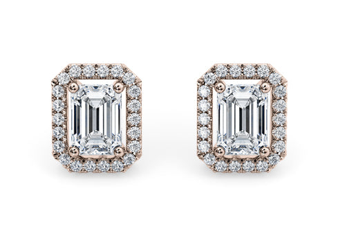 Emerald Diamond Stud Earrings in Rose Gold