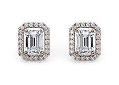 Emerald Diamond Stud Earrings in Rose Gold