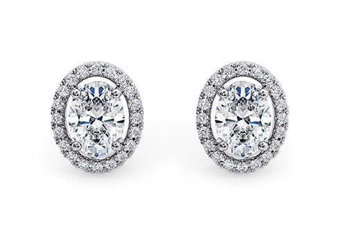 Oval Diamond Stud Earrings in Platinum