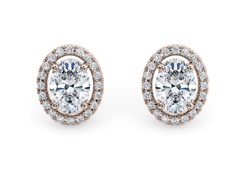 Oval Diamond Stud Earrings in Rose Gold