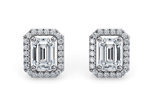 Emerald Diamond Stud Earrings in Platinum