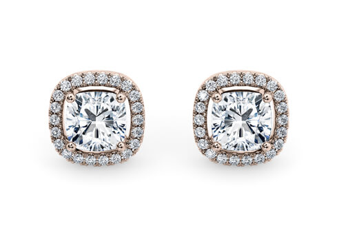 Cushion Diamond Stud Earrings in Rose Gold