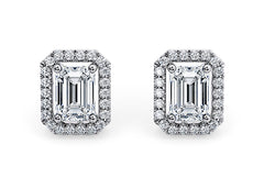 Emerald Diamond Stud Earrings in White Gold