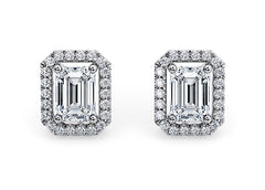 Emerald Diamond Stud Earrings in Platinum