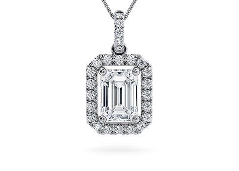 Emerald Diamond Pendant in White Gold