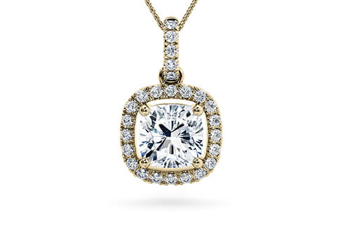 Cushion Diamond Pendant in Yellow Gold
