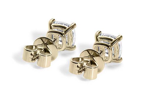 Cushion Diamond Stud Earrings in Yellow Gold