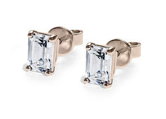 Emerald Diamond Stud Earrings in Rose Gold